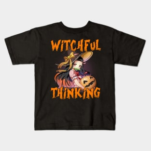 Funny Halloween Puns Anime Witchful Thinking Kids T-Shirt